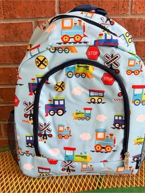 NWT Boys Kids Light Blue Train Print School Daycare Backpack